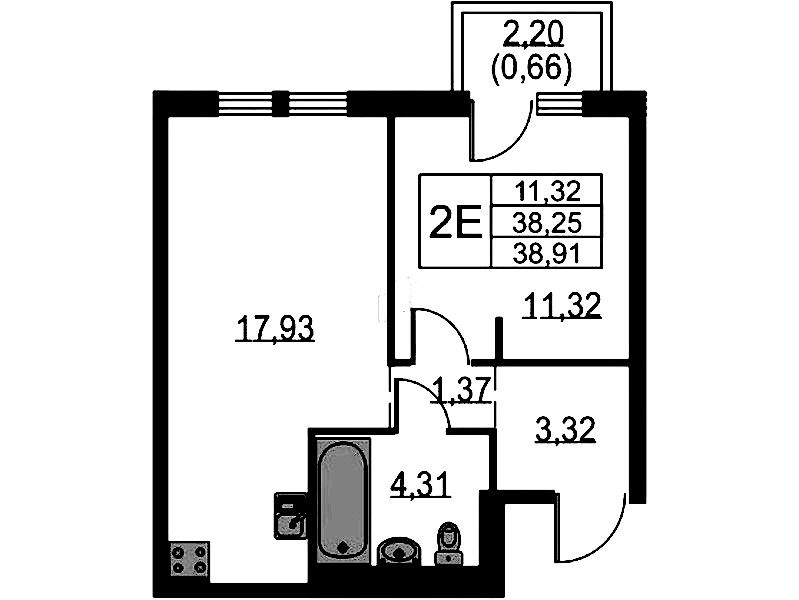 1-комнатная квартира 38.91 м², 4/12 эт., ЖК «Невская Долина»